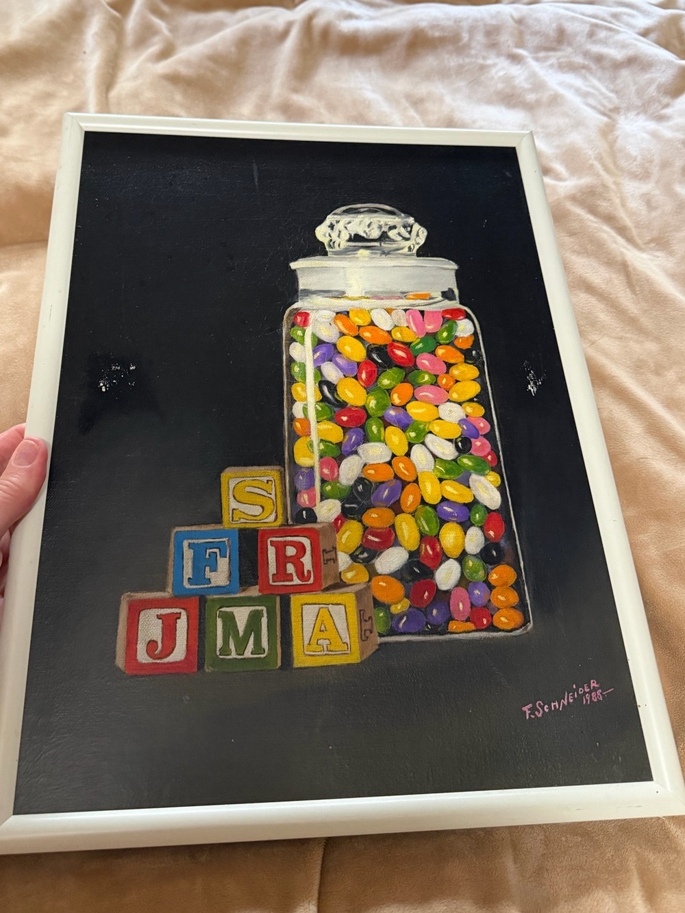 F. Schneider Hand-Painted Candy Jar Wall Art – Multicolor on Black Frame